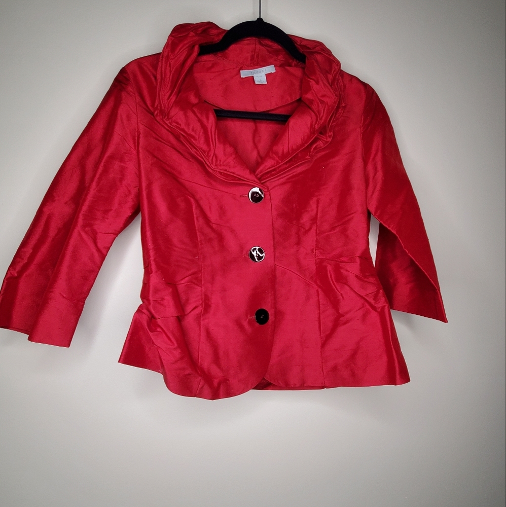 Tavora Petite Size 6 Red Silk Blazer